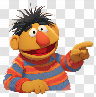 Ernie - Yellow-Nosed Cartoon Character With Striped Shirt Transparent PNG
