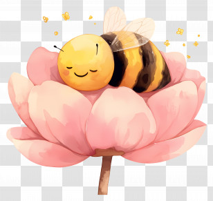 Kawaii Bee - Cute Bee Sitting On Pink Flower Illustration Transparent PNG