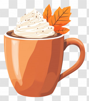 Autumn Coffee - Cozy Autumn Coffee Cup With Cream And Leaf Transparent PNG