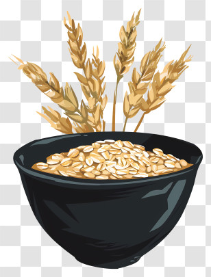 Oats - Bowl Of Grains With Wheat Stalks Illustration Transparent PNG