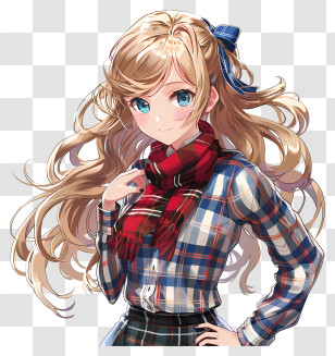 Tartan Day - Anime Girl With Plaid Shirt Transparent PNG