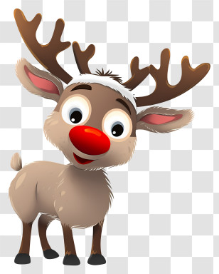 Reindeer - Cute Cartoon Reindeer With Red Nose Transparent PNG