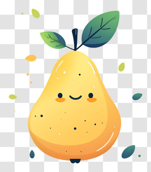 Cartoon Pear - Animated Yellow Pear With Leafy Details And Smile Transparent PNG