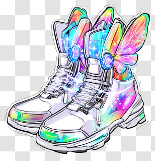 Tech Fairy Shoes - Futuristic Boots With Holographic Wings Transparent PNG