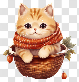 Cute Kitten - Cute Cat In A Basket With Scarf Transparent PNG
