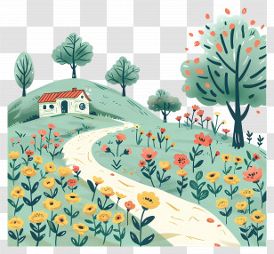 Flower Garden - Cute House In Countryside Transparent PNG
