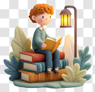 Child Reading Book - Boy Reading On Stack Of Books Transparent PNG