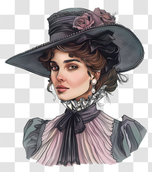Victorian Woman - Victorian Woman With Elegant Hat Transparent PNG