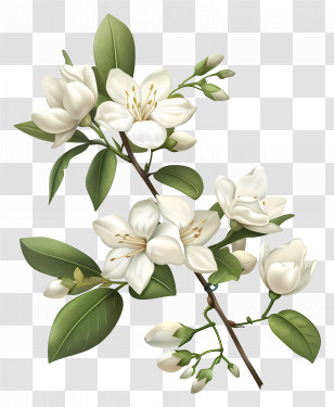 White Jasmine Flowers - Elegant White Flower Branch Illustration Transparent PNG