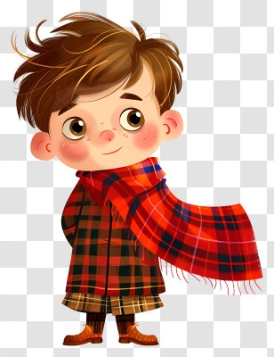 Tartan Day - Boy With Plaid Scarf Transparent PNG