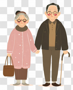 Old People - Elderly Couple Holding Hands Illustration Transparent PNG