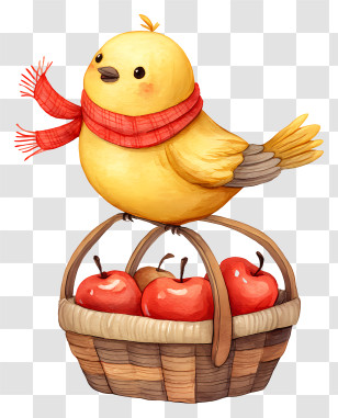 Bird Harvest Season - Cute Yellow Chick On Basket Transparent PNG
