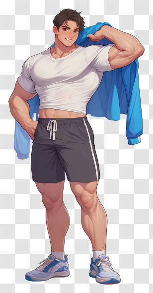 Male Fitness Athletes - Fit Cartoon Man With Blue Jacket Transparent PNG