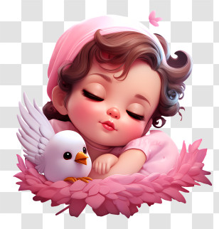 Baby - Sleeping Child With Bird Illustration Transparent PNG