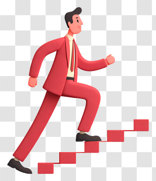 Businessman Climbing Down Stairs - Businessman Climbing Stairs In Red Suit Transparent PNG