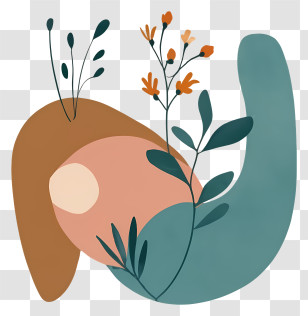 Geometric Shapes - Earthy Abstract Illustration With Plants Transparent PNG