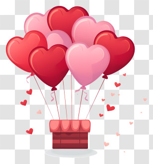 Minimalized Flat Vector Illustrate - Heart Balloons Floating Above A Gift Box Transparent PNG