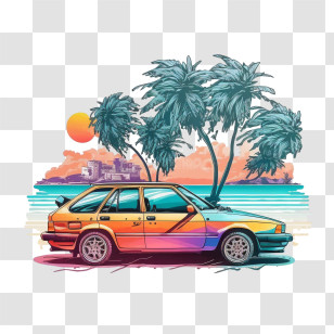 Colors Of The 90s Car
 - Retro Car By The Beach At Sunset Transparent PNG