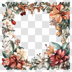 Flower Border Invitation - Colorful Decorative Floral Frame Transparent PNG