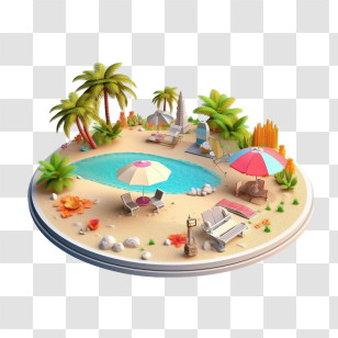 Travel - Tropical Island Beach And Pool Illustration Transparent PNG