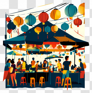 Summer - Colorful Market Stall With Lanterns Transparent PNG