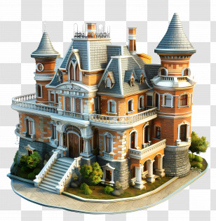 3d House - Ornate Victorian Mansion With Elegant Architecture Transparent PNG