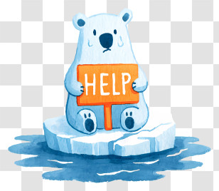 Sad Blue Polar Bear - Polar Bear Holding 'HELP' Sign Transparent PNG