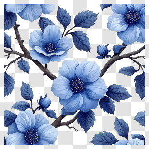 Floral Pattern Background - Elegant Branches With Blue Flowers Illustration Transparent PNG