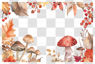 Autumn Background - Autumn Forest With Mushrooms And Leaves Transparent PNG