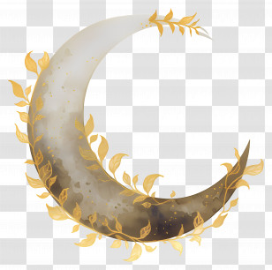 Crescent Moon - Elegant Crescent Moon With Gold Vines Illustration Transparent PNG