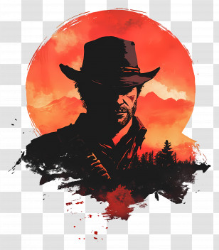 Red Dead Redemption 2 - Cowboy Silhouette At Sunset Transparent PNG