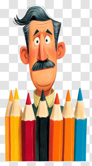 Cartoon Colored Pencils - Pencil Man With Colorful Pencils Transparent PNG