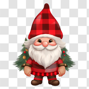 Christmas Gnome - Checkered Hat Christmas Gnome Illustration Transparent PNG