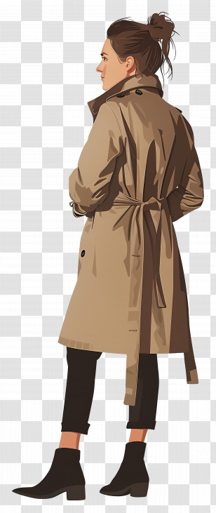 Woman In Coat - Woman In Stylish Beige Trench Coat Transparent PNG