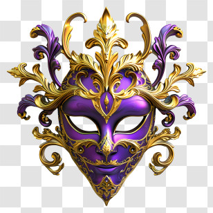 Mardi Gras - Elegant Purple And Gold Masquerade Mask Transparent PNG