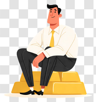 Businessman Sitting Gold Bars - Cartoon Man Sitting On Gold Bars Transparent PNG