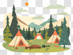 Summer Camp - Scenic Tent Camping Landscape Illustration Transparent PNG
