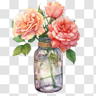 Pink Rose
 - Charming Pink Roses In A Styled Glass Jar Transparent PNG