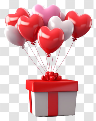 Cartoon Valentine Gift Balloon - Romantic Gift Box With Heart Balloons Transparent PNG