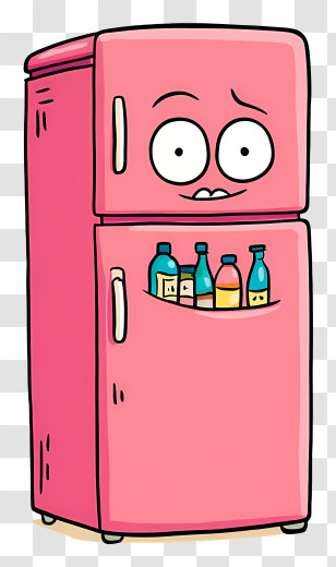 Cartoon Refrigerator - Cartoon Pink Fridge With Bottles Transparent PNG