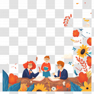 Happy Teachers Day - Educational Meeting With Floral Decor Transparent PNG