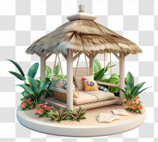 Summer Shelter - Cozy Gazebo With Cushions And Plants Transparent PNG
