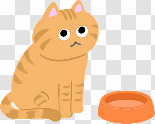 Cartoon Cat - Orange Cat Waiting By Food Bowl Transparent PNG