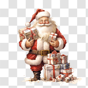 Santa And Gift - Santa Claus Holding Christmas Gifts Transparent PNG