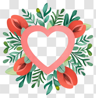 Cartoon - Heart Frame With Flowers And Leaves Transparent PNG