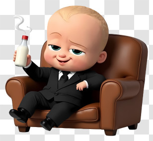 Boss Baby - Relaxed Baby Boss On Armchair With Milk Transparent PNG