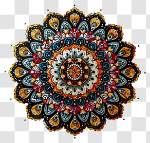 Mandala - Black And White-Based Mandala Art With Colorful Elements Transparent PNG
