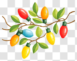 Christmas Lights - Colorful Decorative Lights With Leaves Transparent PNG