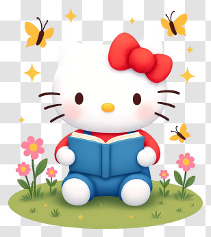 Hello Kitty Reading - Cute White Kitty Reading Transparent PNG
