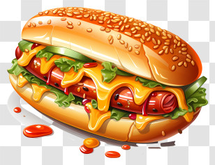 Hot Dog - Tasty Hotdog With Cheese And Pickles Transparent PNG